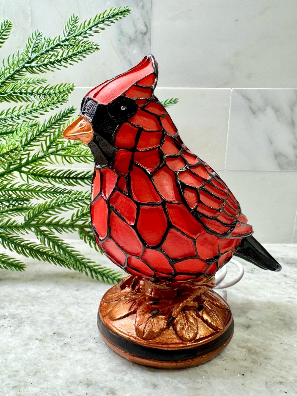 New RESIN Cardinal Red Bird Holiday Winter Christmas USB Night Light Lamp 6”